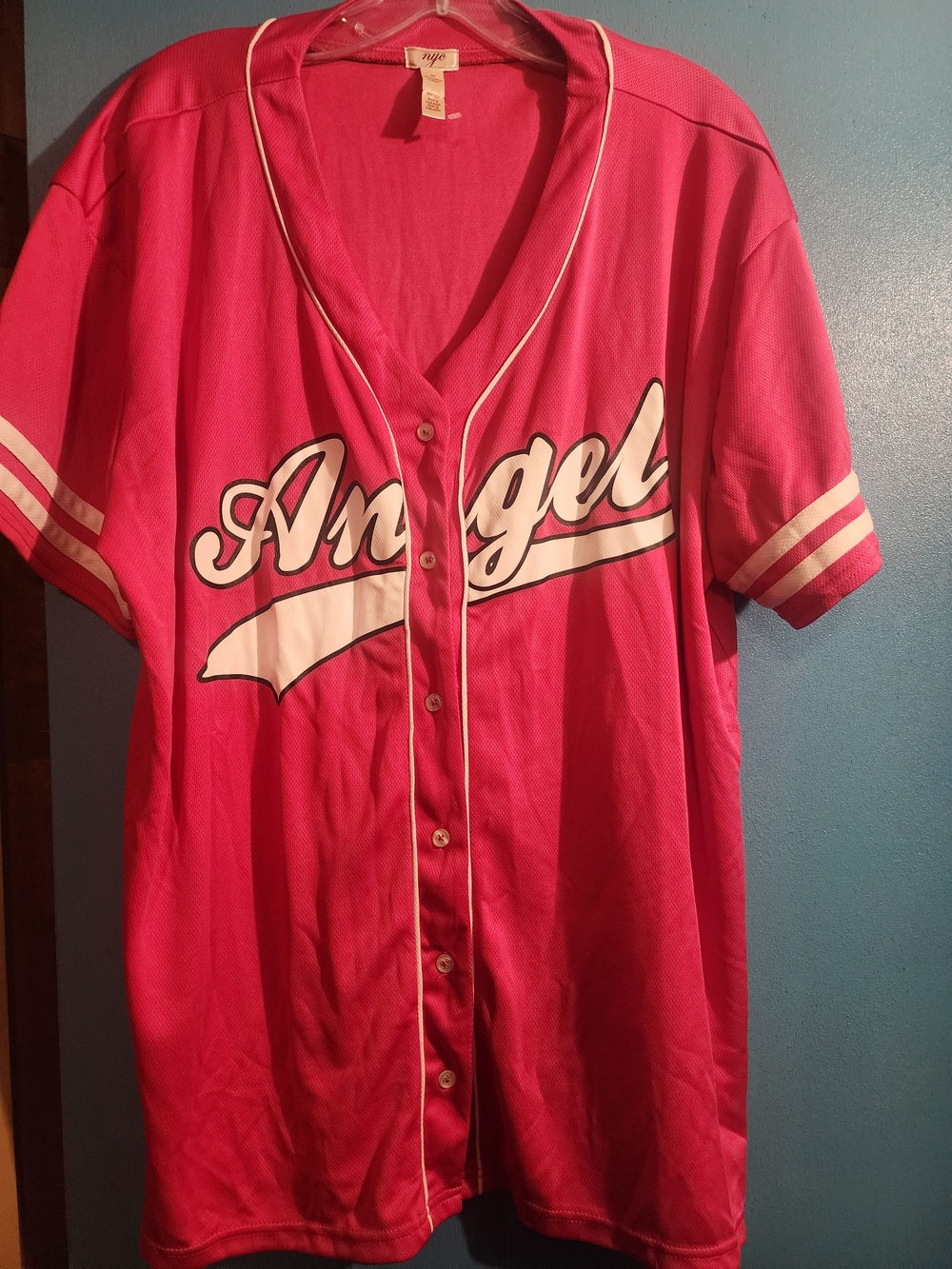 Blank NYC Pink 'Angel' Baseball Jersey with White Trim
